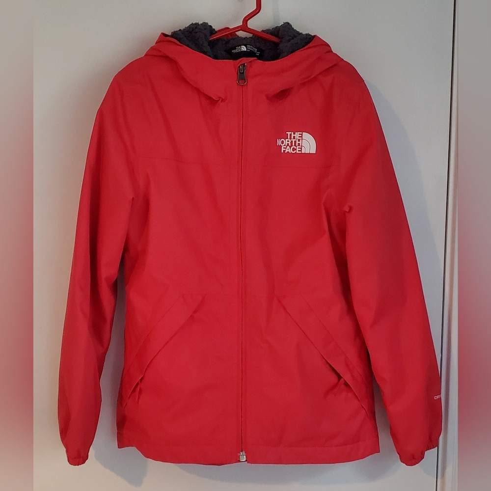 North Face Red Girls 7/8 Jacket with Fleece interior
